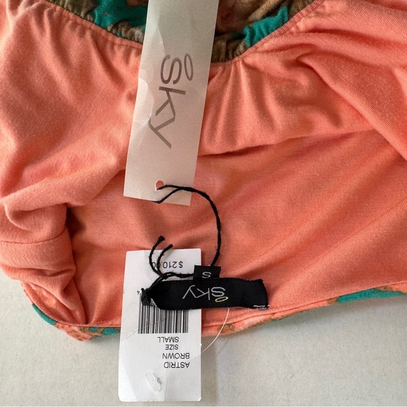 NWT SKY snakeprint ruched drape front turquoise stone embellishment halter top S - Picture 9 of 9